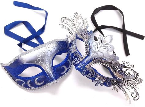 Masqstudio Silver Blue Masquerade Ball Mask Pair Dance Prom