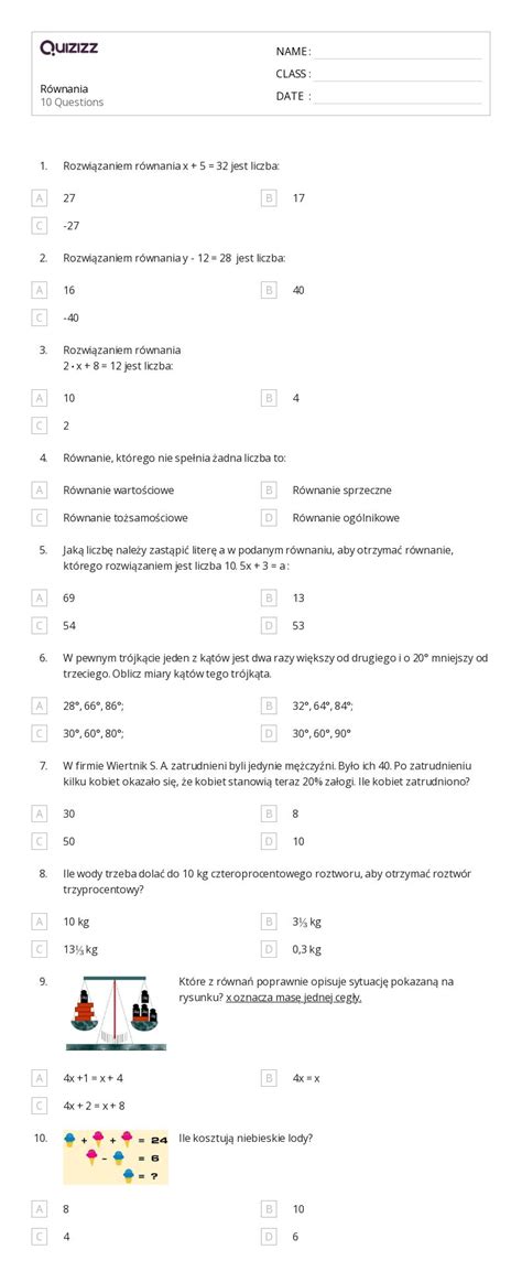 Ponad R Wnania Z Jedn Zmienn Arkuszy Roboczych Dla Klasa W