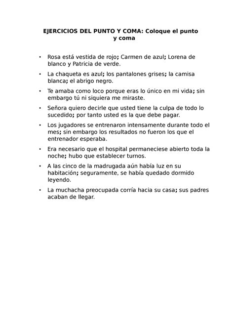 Patata Edici N Apto Ejercicios Sobre El Punto Y Coma Est Ril Plano Cusco