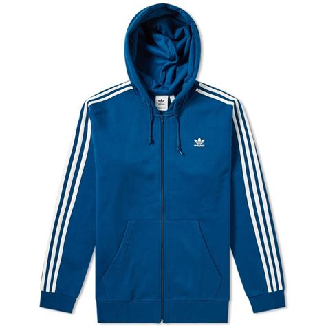 Adidas Originals 3 Stripe Full Zip Hoody In Blue