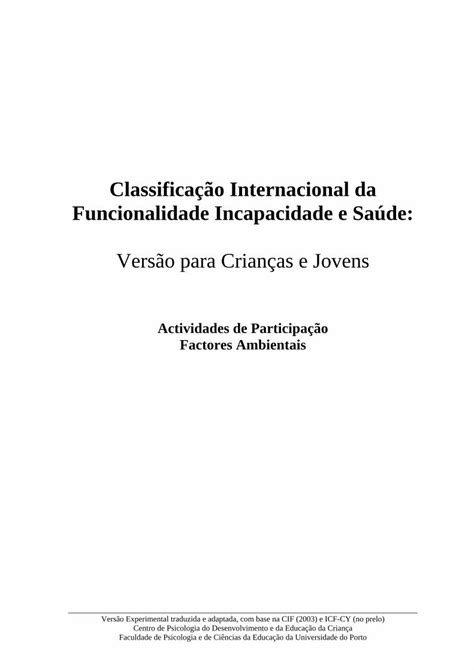 Pdf Classificação Internacional Da Funcionalidade Incapacidade · Que Cobre A Faixa