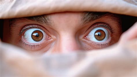 Mans Eyes Peering Over Cloth Covering Premium Ai Generated Image