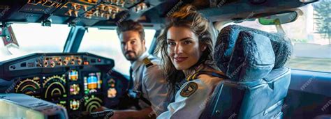 Premium Photo Male And Female Pilots In Cockpit Of International Passenger Flight Navigating