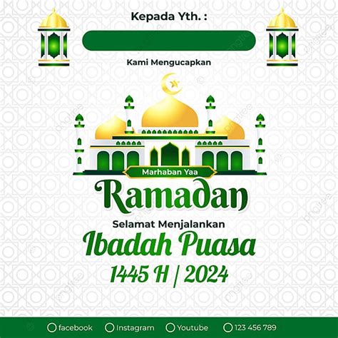 Kartu Ucapan Ramadhan 2024 Dengan Teks Selamat Puasa 1445 H Vektor Templat Untuk Unduh Gratis Di