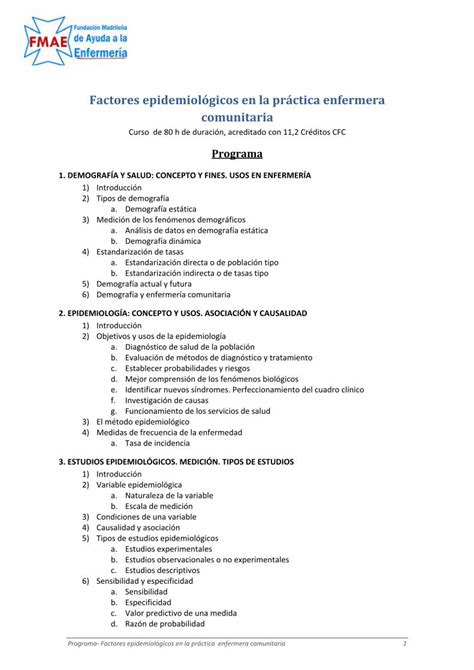 PDF Factores epidemiológicos en la práctica enfermera Programa