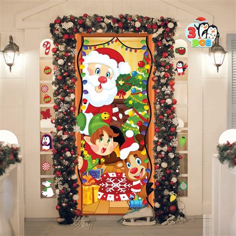 Joyin 3 Pcs Christmas Door Cover And 8 Sheets Window Clings Set Holiday House