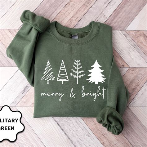 Merry Bright Christmas Trees Sweatshirt Christmas Sweatshirt