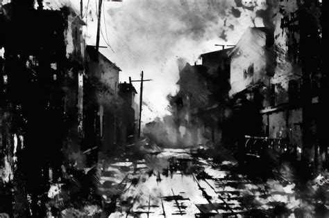 Premium AI Image | A black and white painting of a street scene with a ...