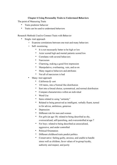 PSYC 310 Chapter 310 Chapter 6 Using Personality Traits To Understand