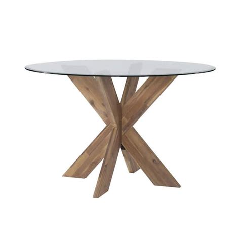 Linon Home Decor Norris 48 In L Natural Round Dining Table With Glass Top Seats 4 Hd221845