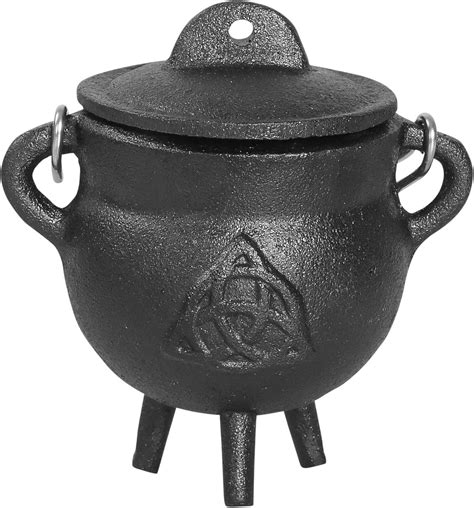 Cauldron 3 5 Inch Triquetra Cast Iron Cauldron With Lid And Handle