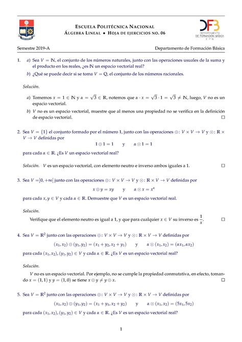 Ejercicios Sub Espacios Vectoriales E SCUELA P N ACIONAL LGEBRA L