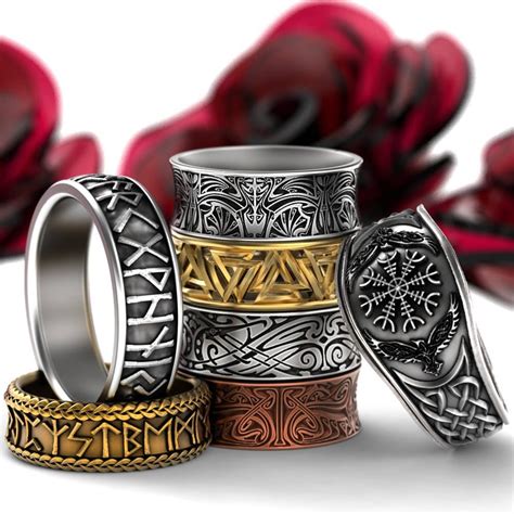 Gold Nordic Rune Ring Viking Rune Wedding Band Magical Jewelry Rune Jewlery Norse Ring Made