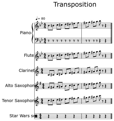 Transposition Sheet Music For Piano Flute Clarinet Alto Saxophone