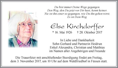 Traueranzeigen von Else Kirchdorffer Allgäuer Zeitung