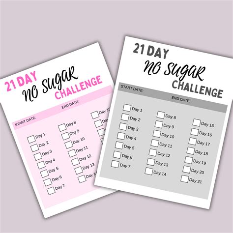 No Sugar Challenge 21 Day No Sugar Printable Sugar Detox No Sugar