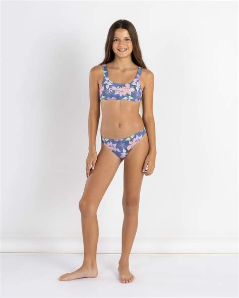 Shop Roxy Girls Hidden Garden Bralette Bikini Set In Wild Wind Sunny