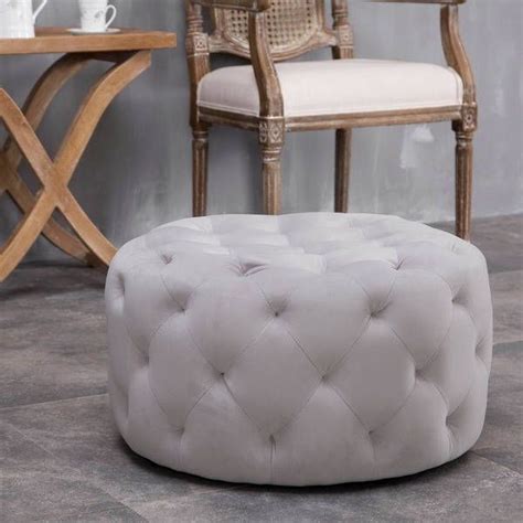 Warehouse Of Tiffany Meerna Grey 24 Inch Round Tufted Padded Ottoman