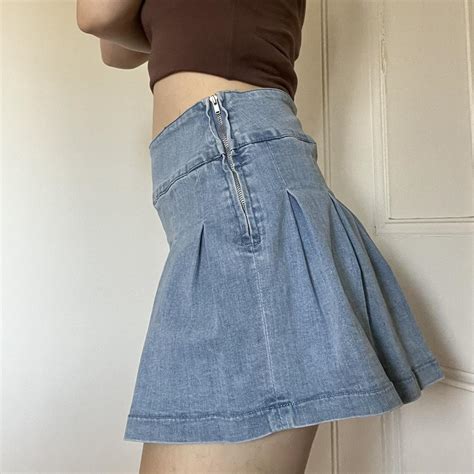 Y K Pleated Denim Mini Skirt Perfect Condition Depop