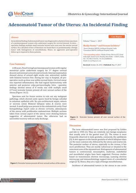 Pdf Adenomatoid Tumor Of The Uterus An Incidental Finding