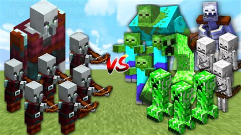 Pillager Army Vs All Mobs Army In Minecraft Mob Battle Youtube