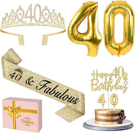 40th Birthday Decorations Women Gold Include 40th Birthday Sash And Tiara Gold 40th