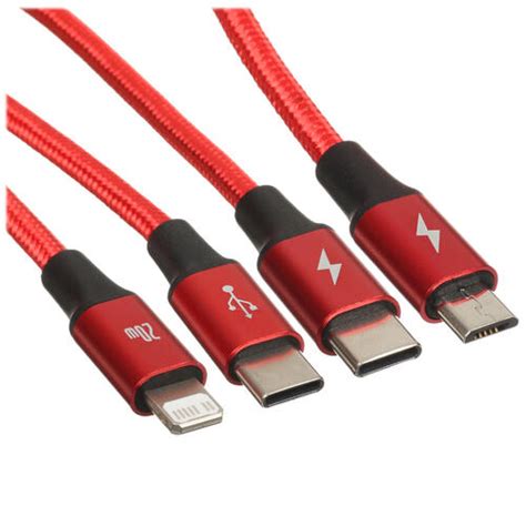 Купить Кабель круглый Baseus Lightning 8 Pin Micro Usb Usb Type C Usb Type C красный 15 м в