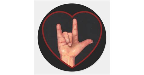 I Love You Sign Language On Black Classic Round Sticker Zazzle