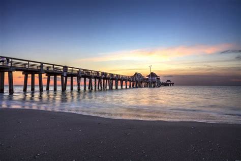 Naples Pier on the Beach at Sunset Stock Image - Image of coastal ...