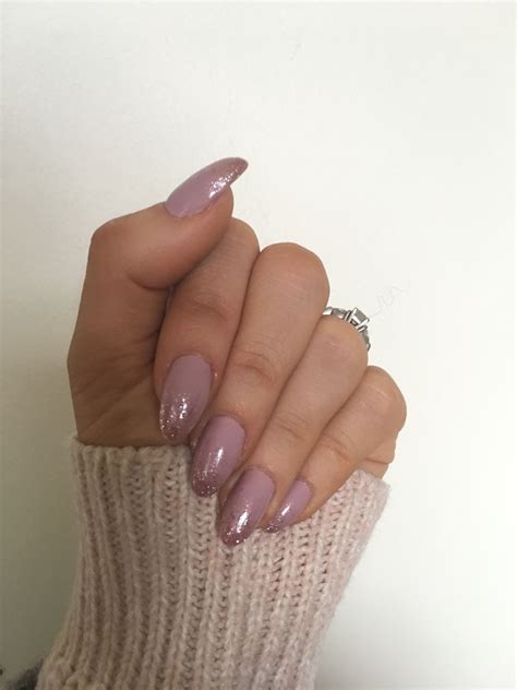 Dusky Pink Almond Shaped Gel Nails With Rose Gold Ombré Glitter Tips By Allure Salon Maynooth