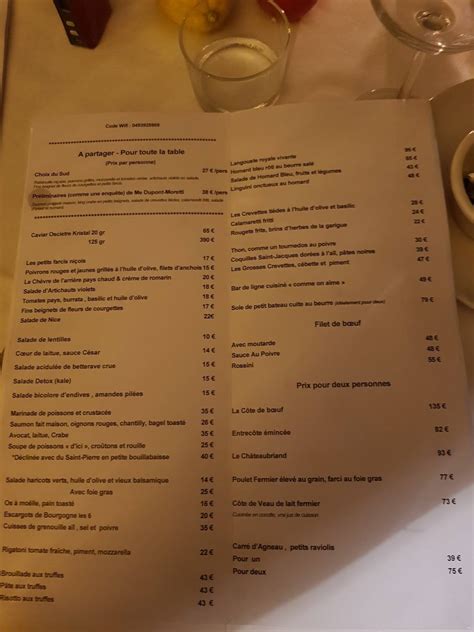 Menu at La Petite Maison restaurant, Nice