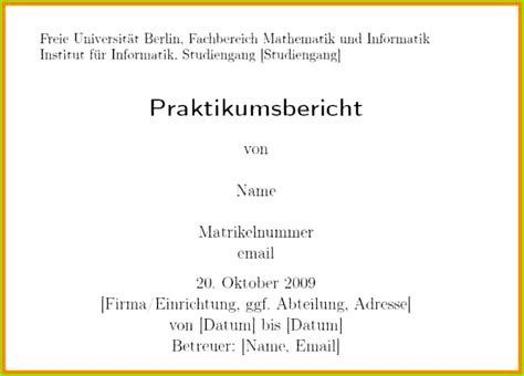 Praktikumsbericht Deckblatt Vorlage Word