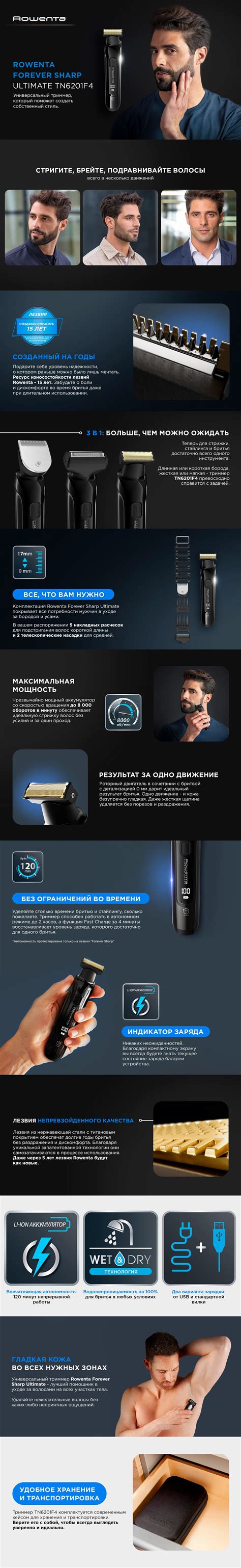 ᐉ Триммер для бороды и усов Rowenta FOREVER SHARP ULTIMATE TN6201F4 ...