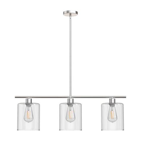 Briignite 3 Light Brushed Nickel Linear Pendant Light With Clear Glass