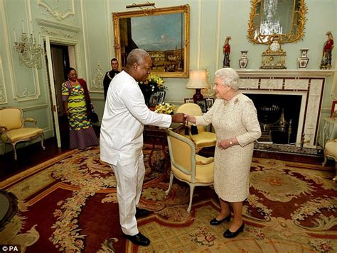 The Queens Demure Dress Eclipsed By Multicoloured Gown Of Wife Of The President Of Ghana