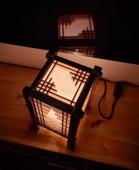 Japanese Style Table Bedside Shoji Asian Wooden Lamp Lantern With