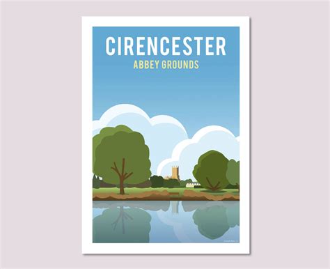 Cirencester Abbey Grounds Poster – Art Print Lake Park Church Retro ...