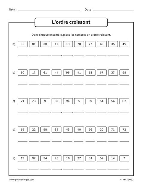 L ordre croissant Nombres inférieurs à 100 PopMéninges