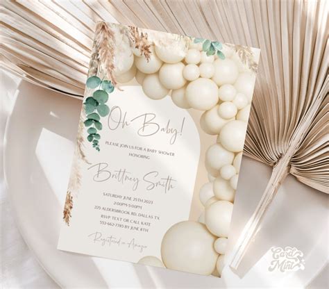 Editable Baby Shower White Green Arch Invitations Baby Shower Balloons