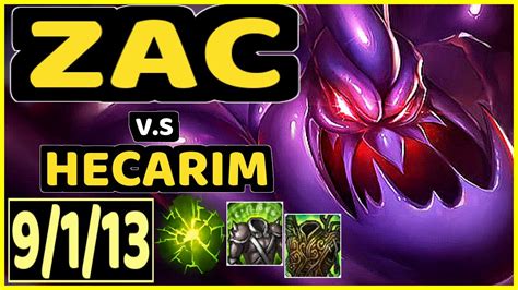 MINERVA ZAC Vs HECARIM 9 1 13 KDA JUNGLE GAMEPLAY BR Ranked