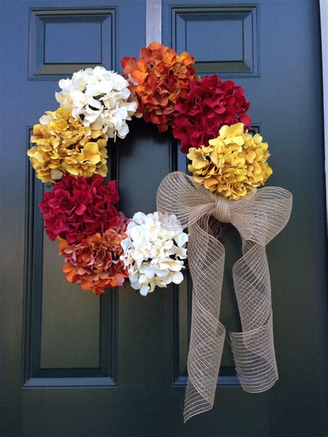 Fall Wreath With Hydrangea And Burlap Bow Fall Wreath Burlap Bows Wreaths