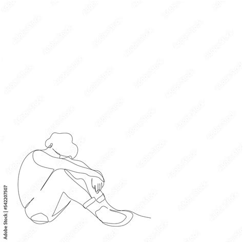 Sad Person Sitting Alone Drawing