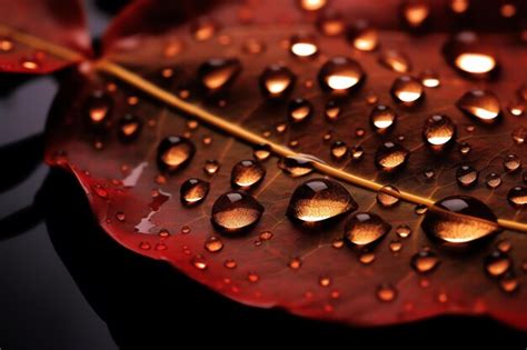 Gotas de água em uma folha vermelha Foto Premium