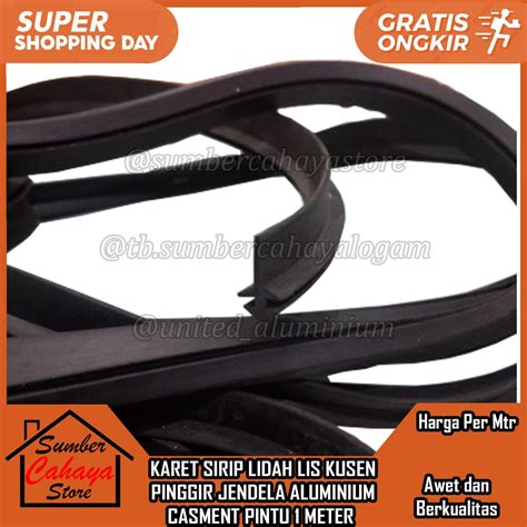 Jual Karet Lis Sirip Lidah Hitam Putih Jendela Aluminium Seal 1 Meter