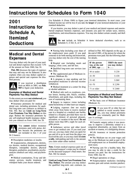 2001 Instructions for Form 1040 Schedule A Schedule A -- Itemized ...