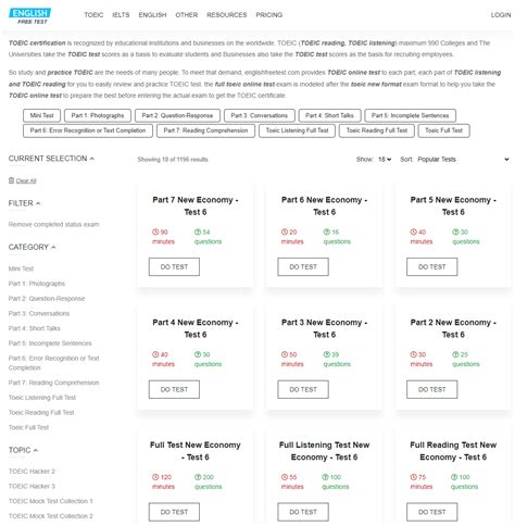 FREE ONLINE TOEIC PRACTICE TESTS WITH EXPLANATIONS AND SCORING