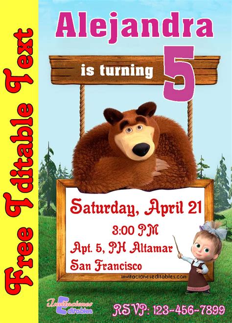 Free Editable Template Masha And The Bear Invitation 01 2025