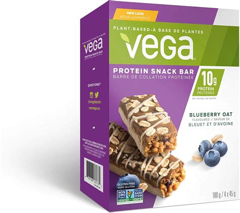 Vega Protein Snack Bar Blueberry Oat 4 Count 45g Bar Plant Based Vegan Protein Non Dairy