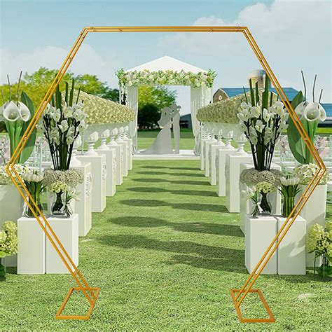 7 2ft Large Golden Metal Hexagon Wedding Arch Decor Lofaris