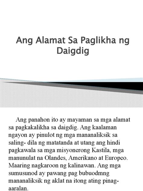 Ang Alamat Sa Paglikha Ng Daigdig Pdf